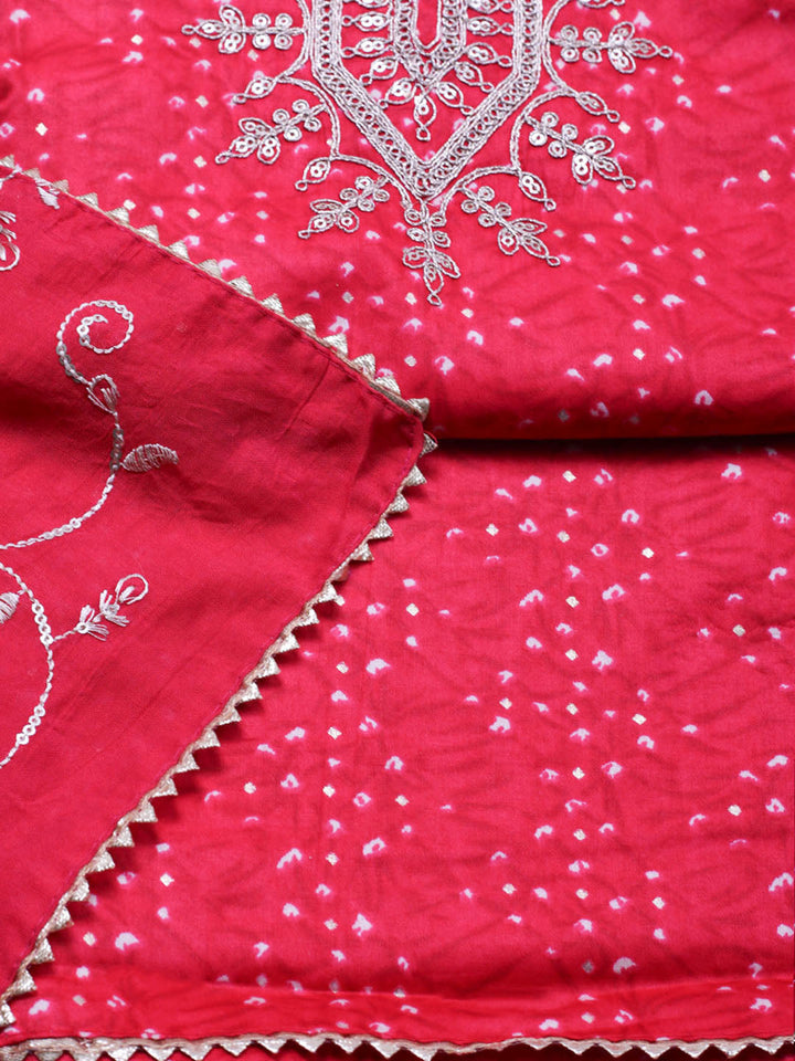Embroidered Cotton Unstitched Suit With Pant &amp; Dupatta
