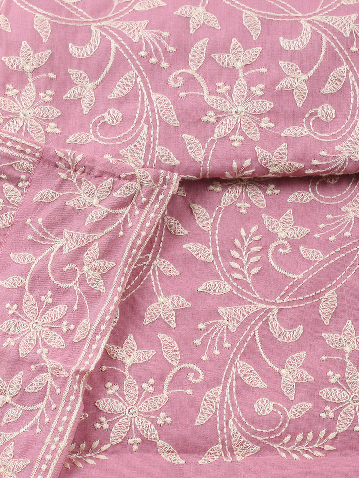Embroidered, Cotton Blend Unstitched Suit With Pant &amp; Dupatta