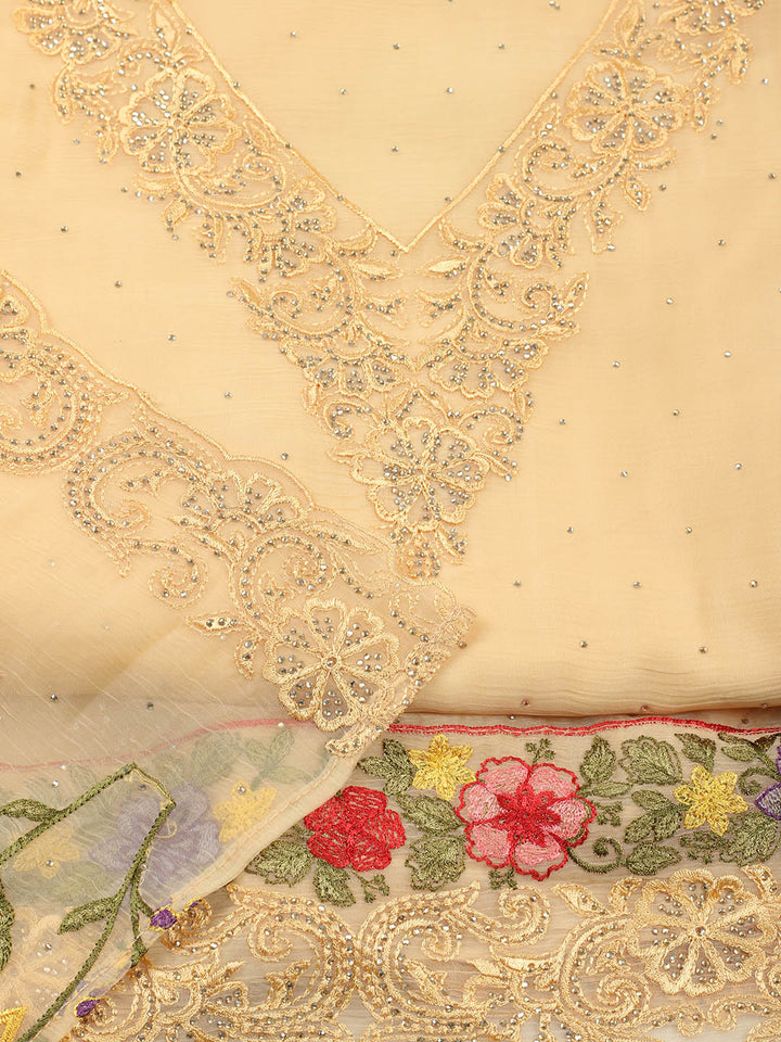Embellished Organza Unstitched Suit With Pant &amp; Dupatta
