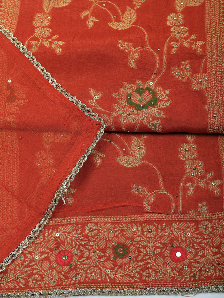 Woven Design Chanderi Unstitched Suit With Pant &amp; Dupatta