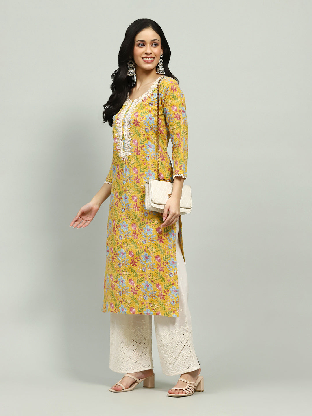 Plain Cotton Blend Kurta With Pants