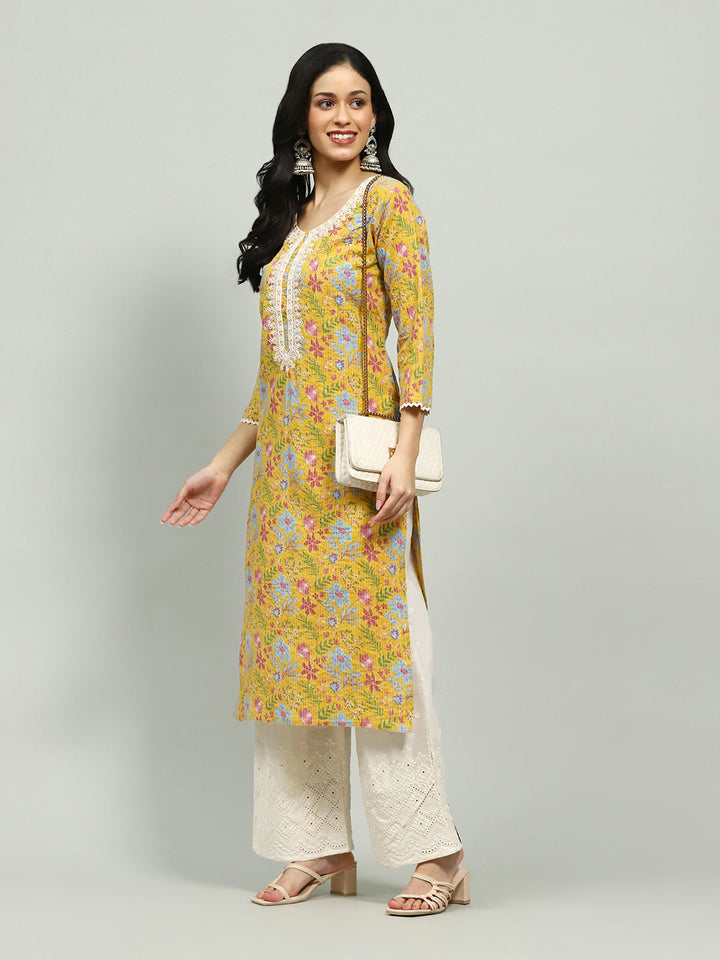 Plain Cotton Blend Kurta With Pants