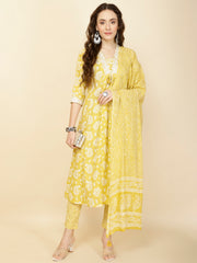 Printed Cotton Suit Set With Dupatta