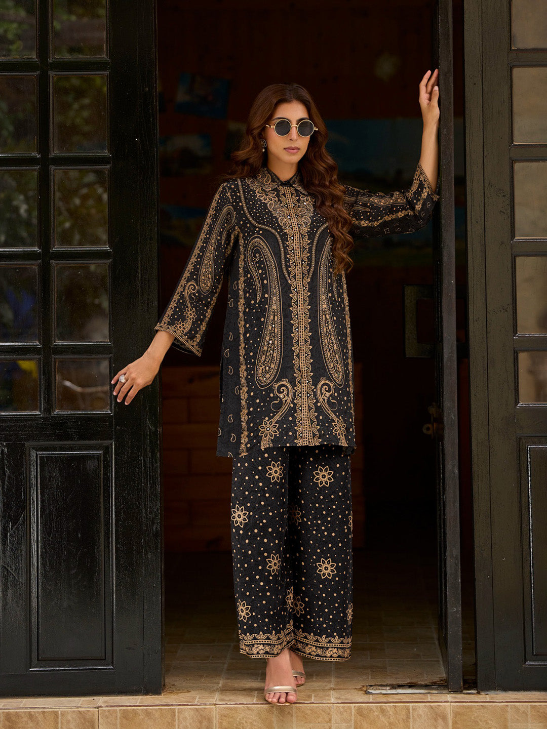 Embellished Silk Crepe Kurta With Pant