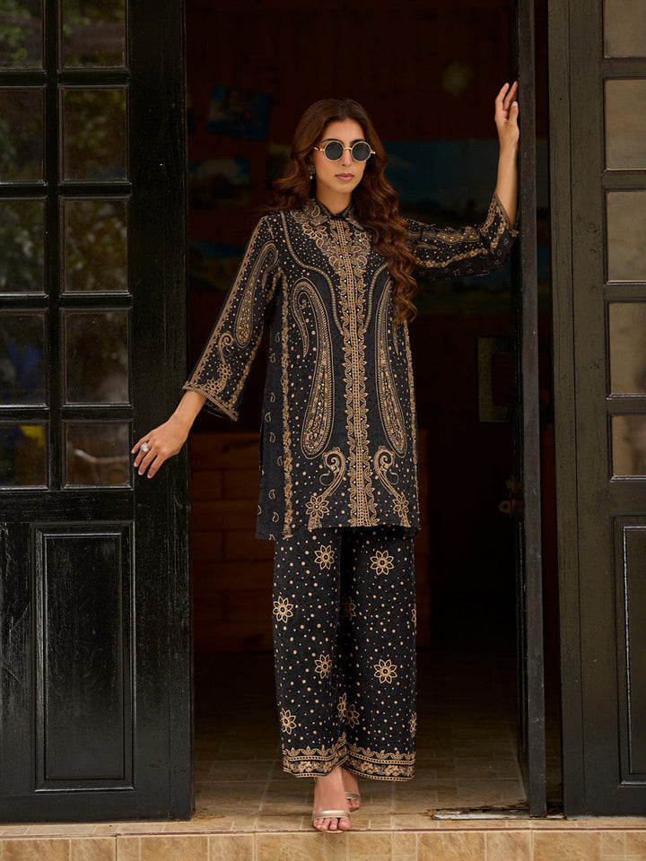Embellished Silk Crepe Kurta With Pant