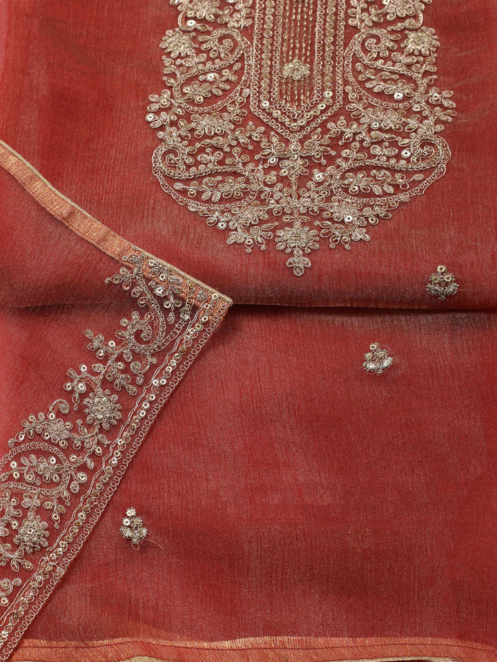 Embroidered Tissue Unstitched Suit With Pant &amp; Dupatta