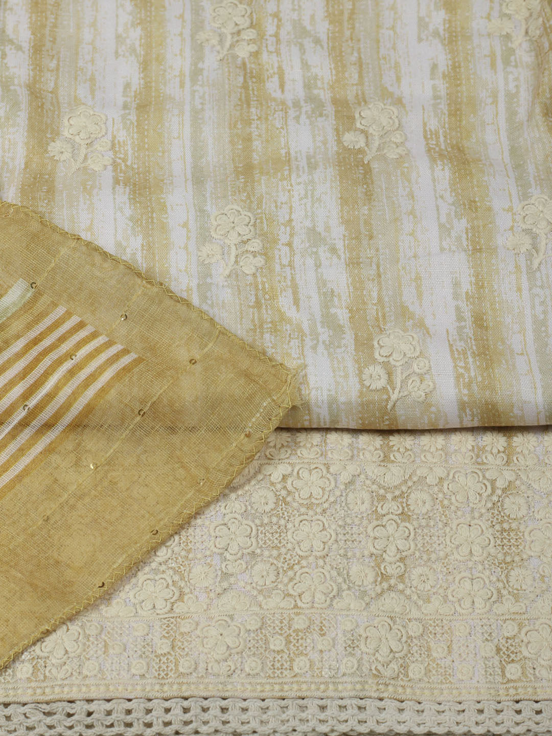 Embroidered Cotton Unstitched Suit With Pant &amp; Dupatta