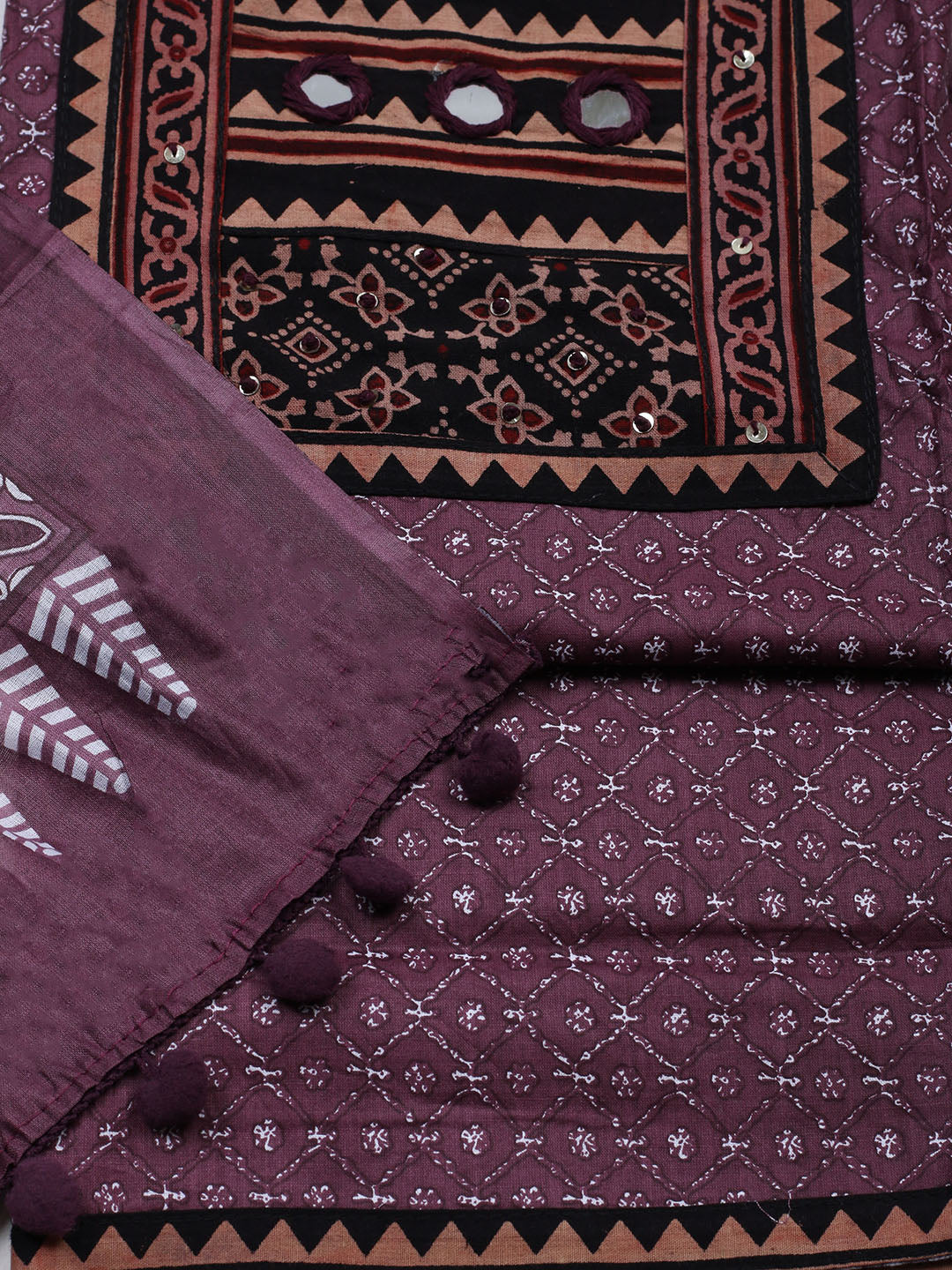 Printed Cotton Blend Unstitched Suit With Pant &amp; Dupatta