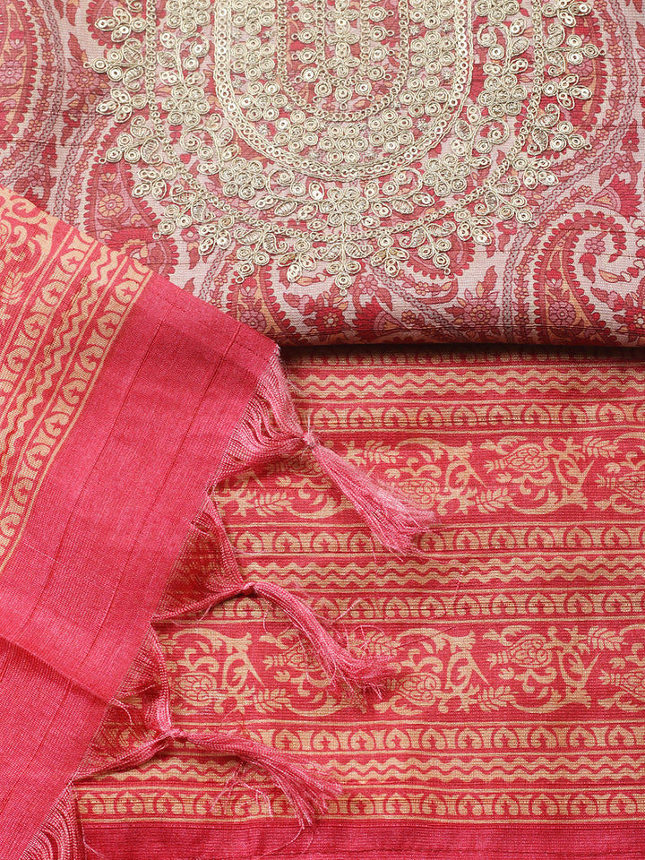 Embroidered Cotton Blend Unstitched Suit With Pant &amp; Dupatta