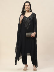 Neck Embroidered Georgette Kurta With Pants