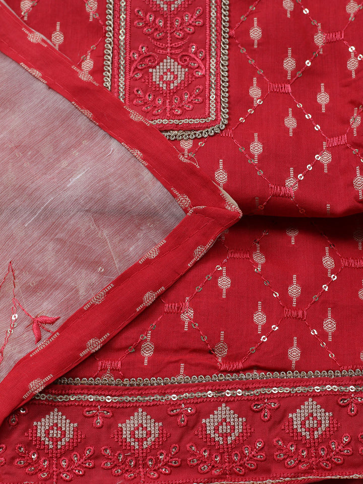 Neck Embroidered Cotton Blend Unstitched Suit With Dupatta