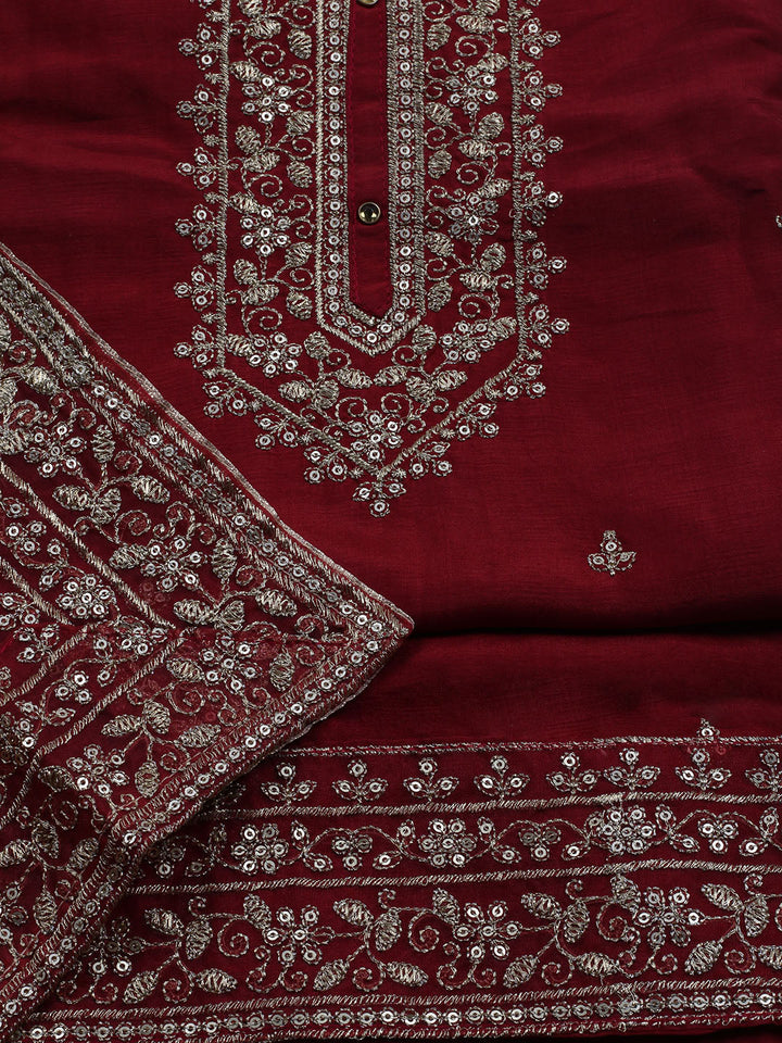 Neck Embroidered Chanderi Unstitched Suit With Dupatta