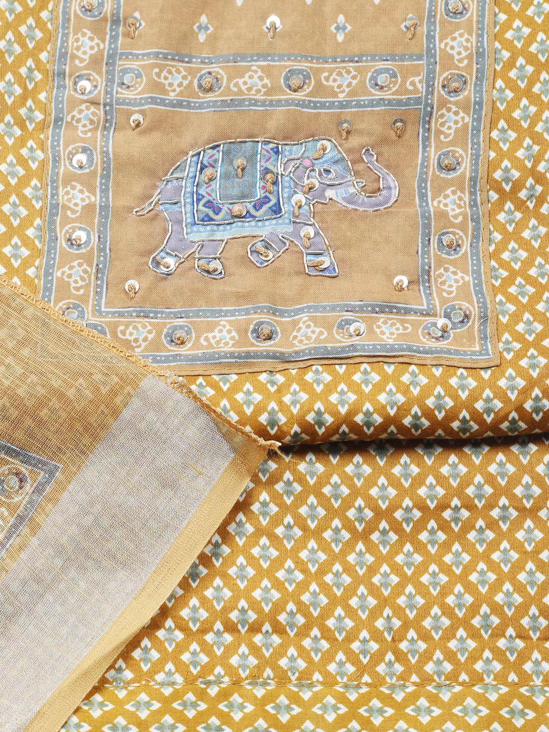 Printed Cotton Blend Unstitched Suit With Pant &amp; Dupatta