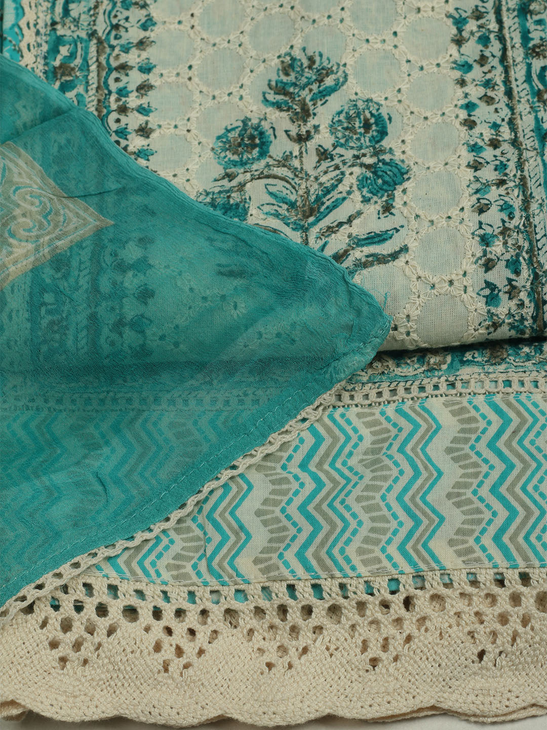 Printed Cotton Unstitched Suit With Pant &amp; Dupatta
