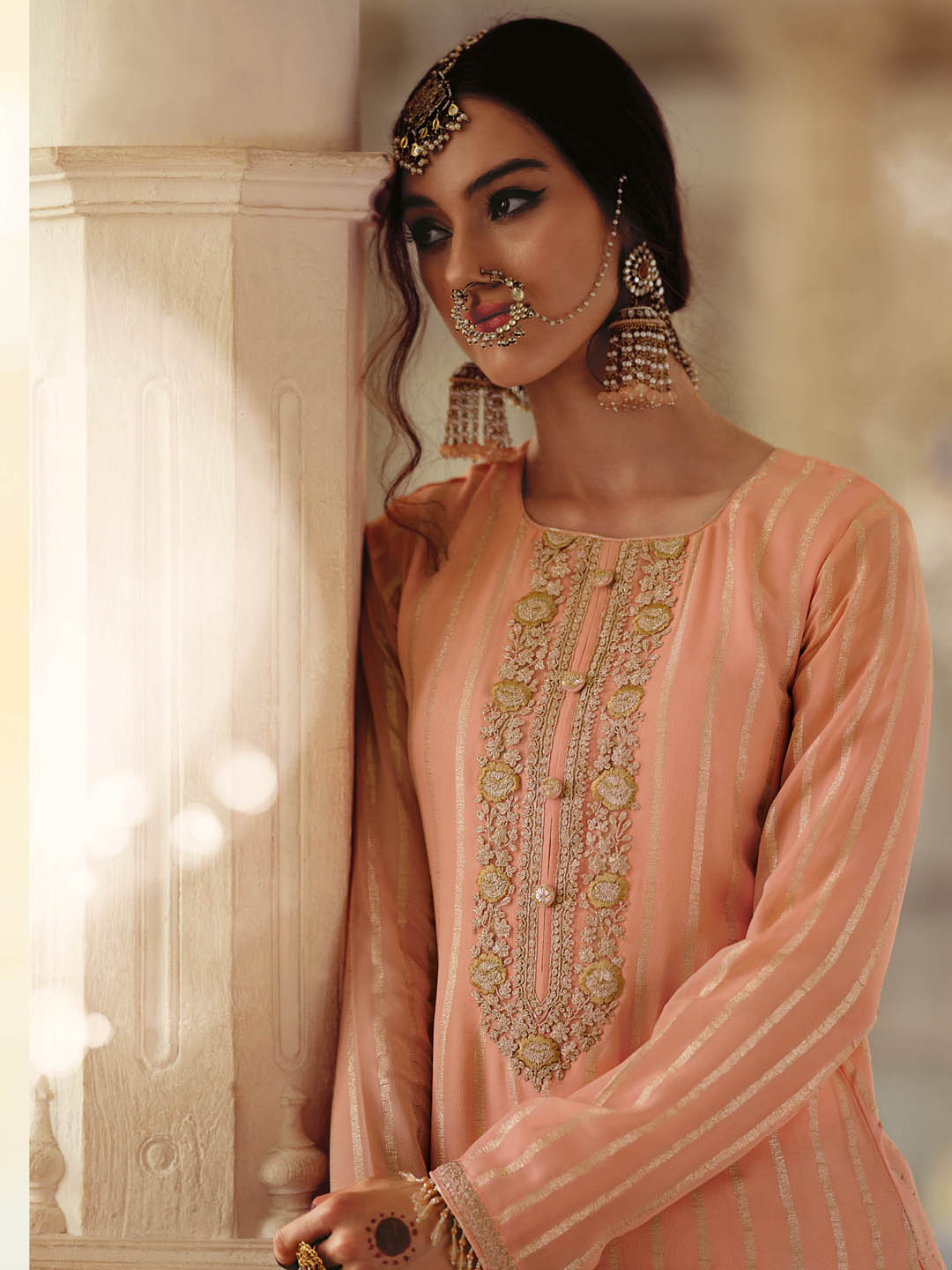 Sequin Embroidered Georgette Unstitched Suit Piece With Dupatta