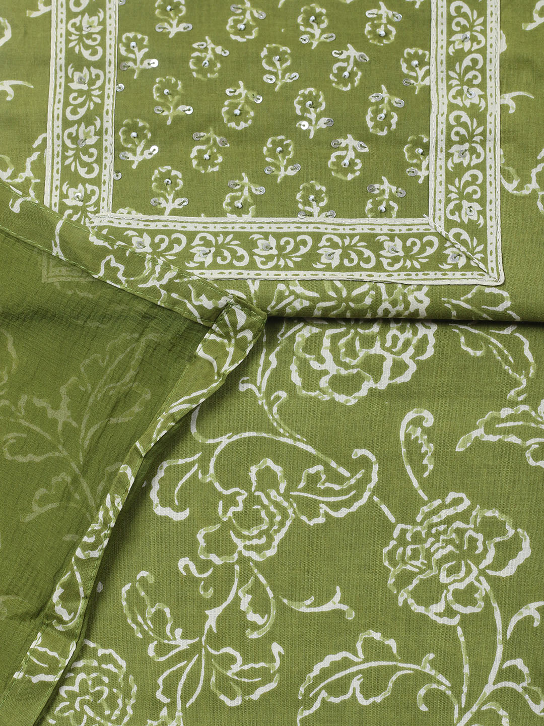 Embroidered Cotton Blend Unstitched Suit With Pant &amp; Dupatta