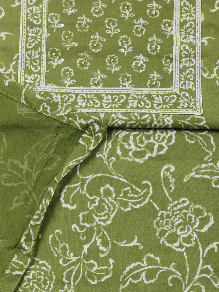 Embroidered Cotton Blend Unstitched Suit With Pant &amp; Dupatta