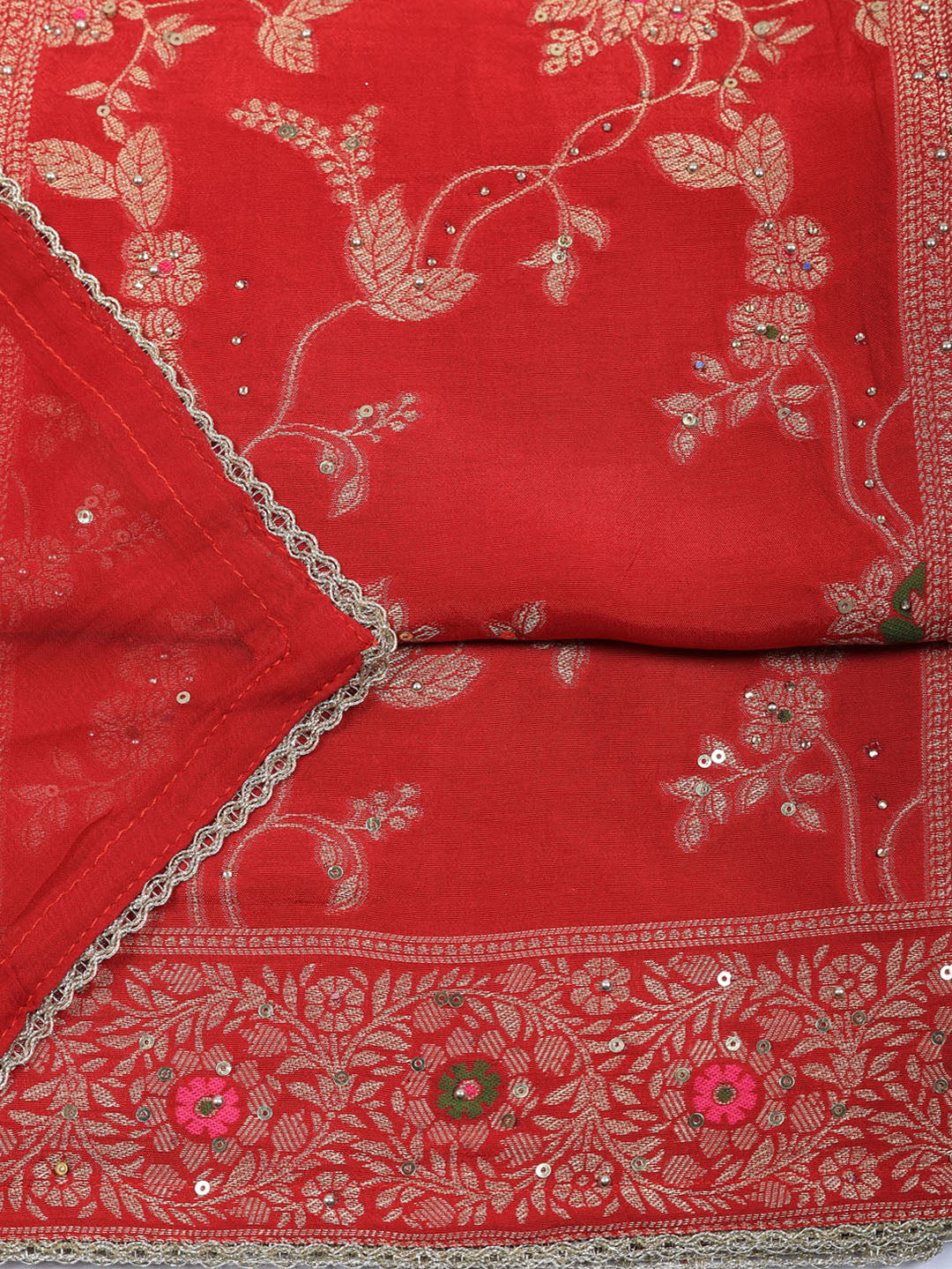 Woven Design Chanderi Unstitched Suit With Pant &amp; Dupatta