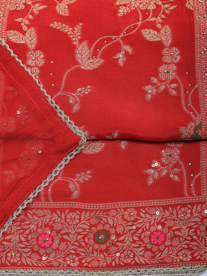 Woven Design Chanderi Unstitched Suit With Pant &amp; Dupatta