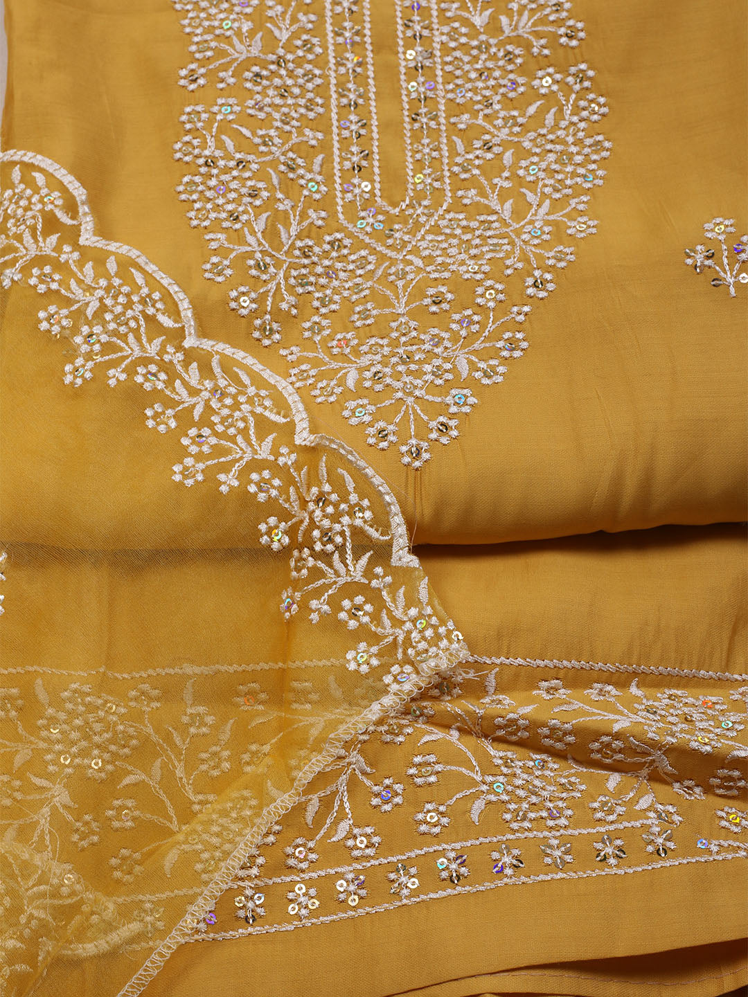 Embroidered Chanderi Unstitched Suit With Dupatta