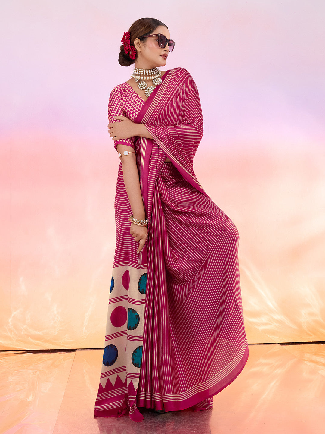 Printed Satin Saree