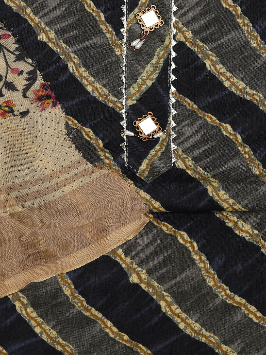 Printed Cotton Blend Unstitched Suit With Dupatta