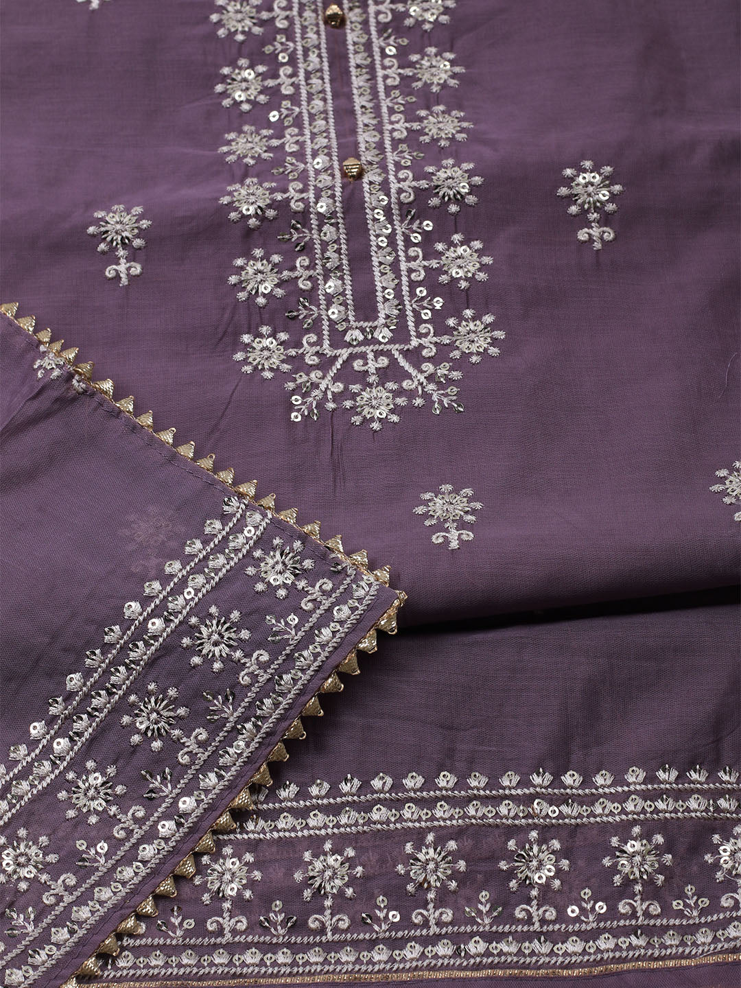 Embroidered Muslin Unstitched Kurta With Pant & Dupatta