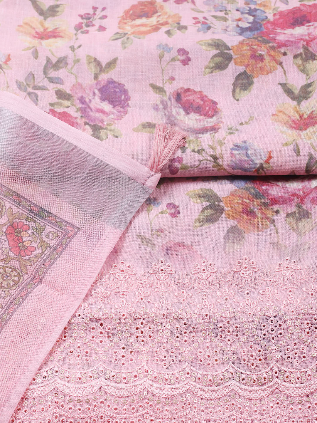 Embroidered Linen Blend Unstitched Suit With Pant &amp; Dupatta