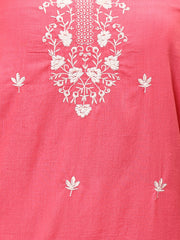 Neck Embroidered Cotton Unstitched Suit Piece With Printed Dupatta