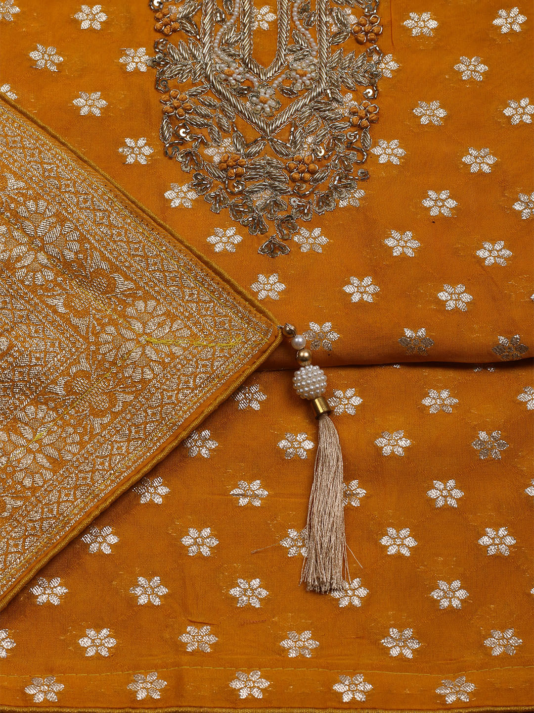 Neck Embroidered Georgette Unstitched Suit With Dupatta