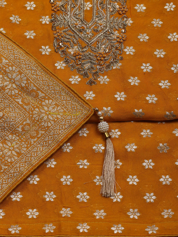 Neck Embroidered Georgette Unstitched Suit With Dupatta