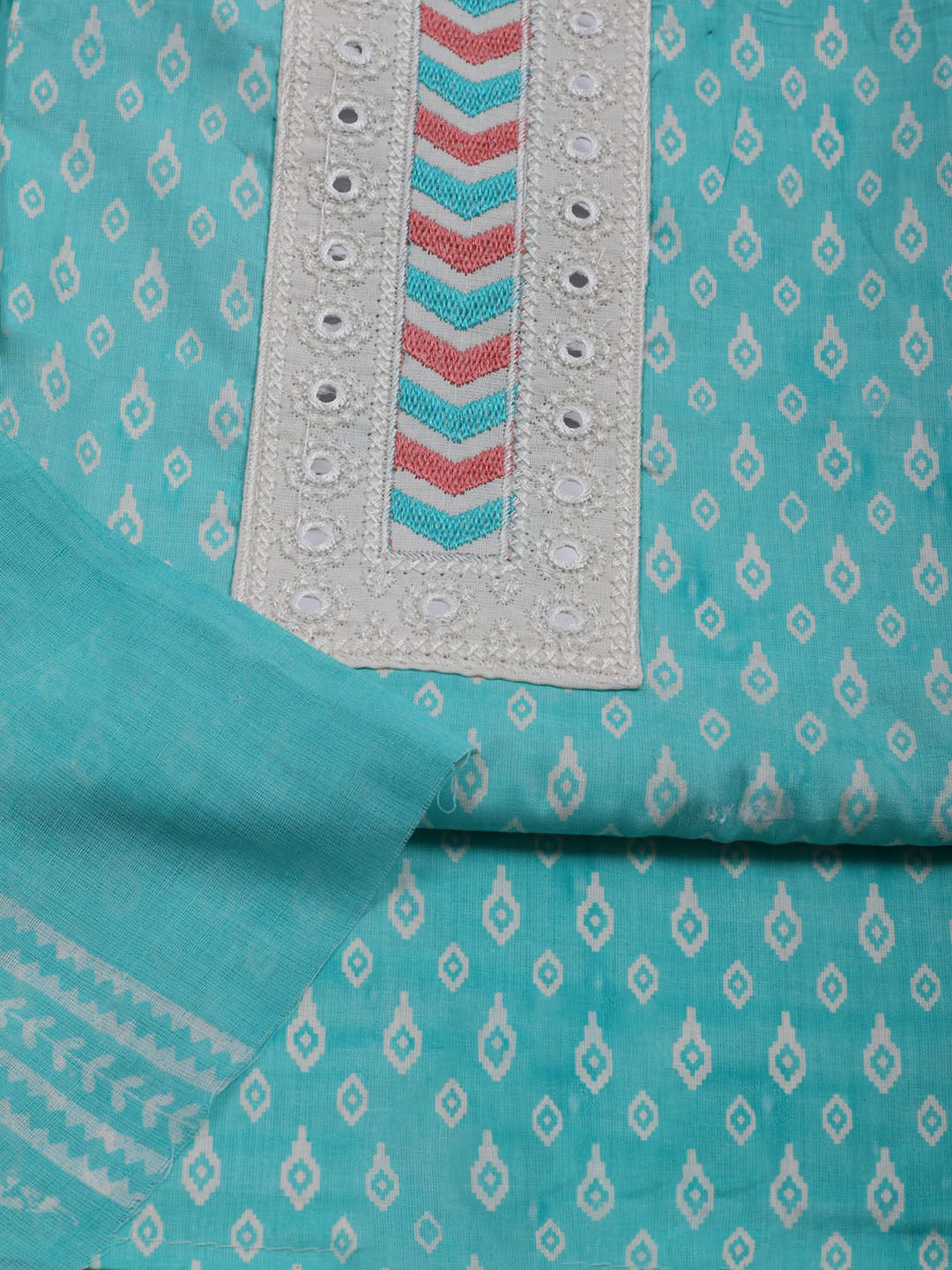 Printed Cotton Blend Unstitched Suit With Dupatta