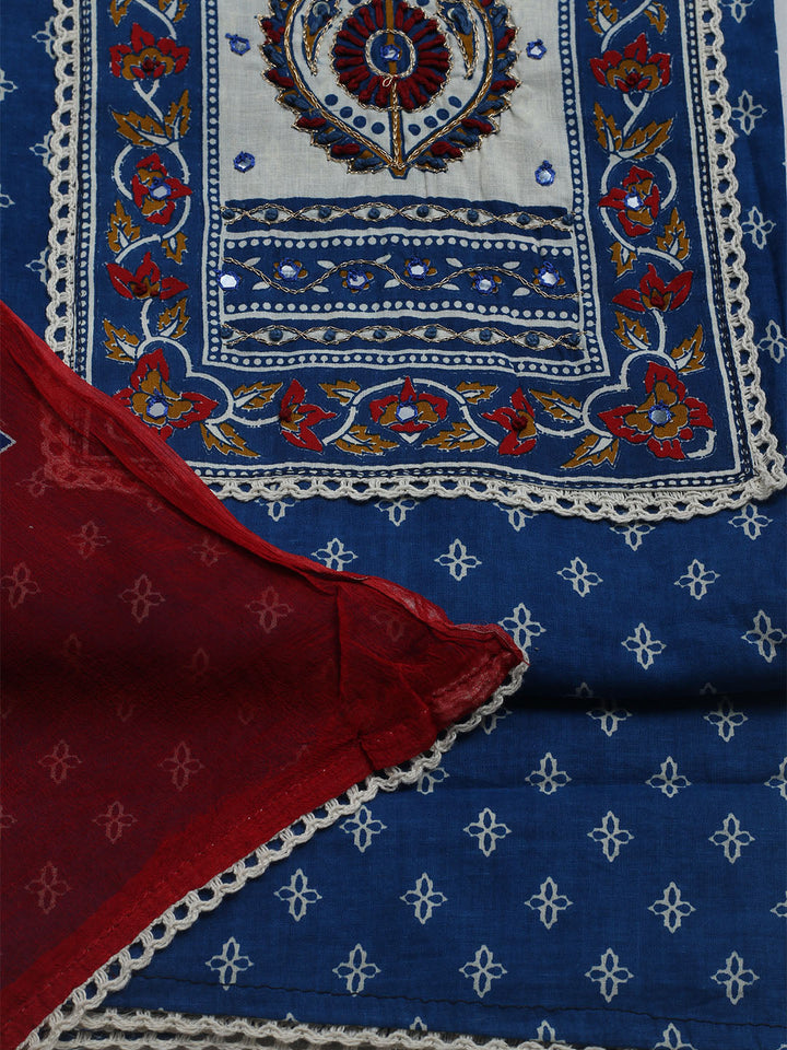 Embroidered Cotton Blend Unstitched Suit With Dupatta
