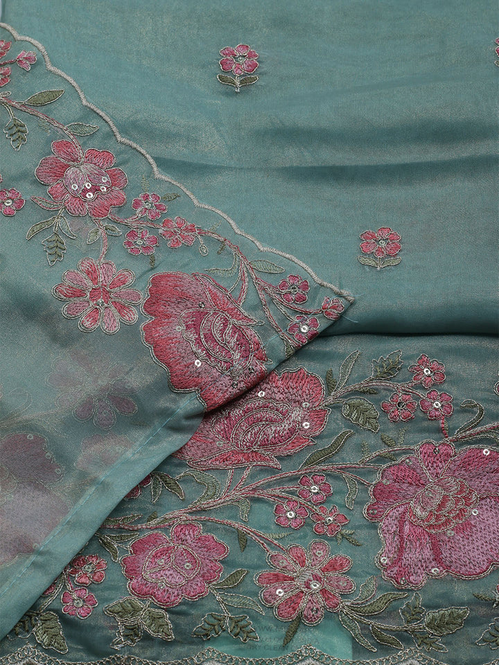 Embroidered Organza Unstitched Suit With Dupatta