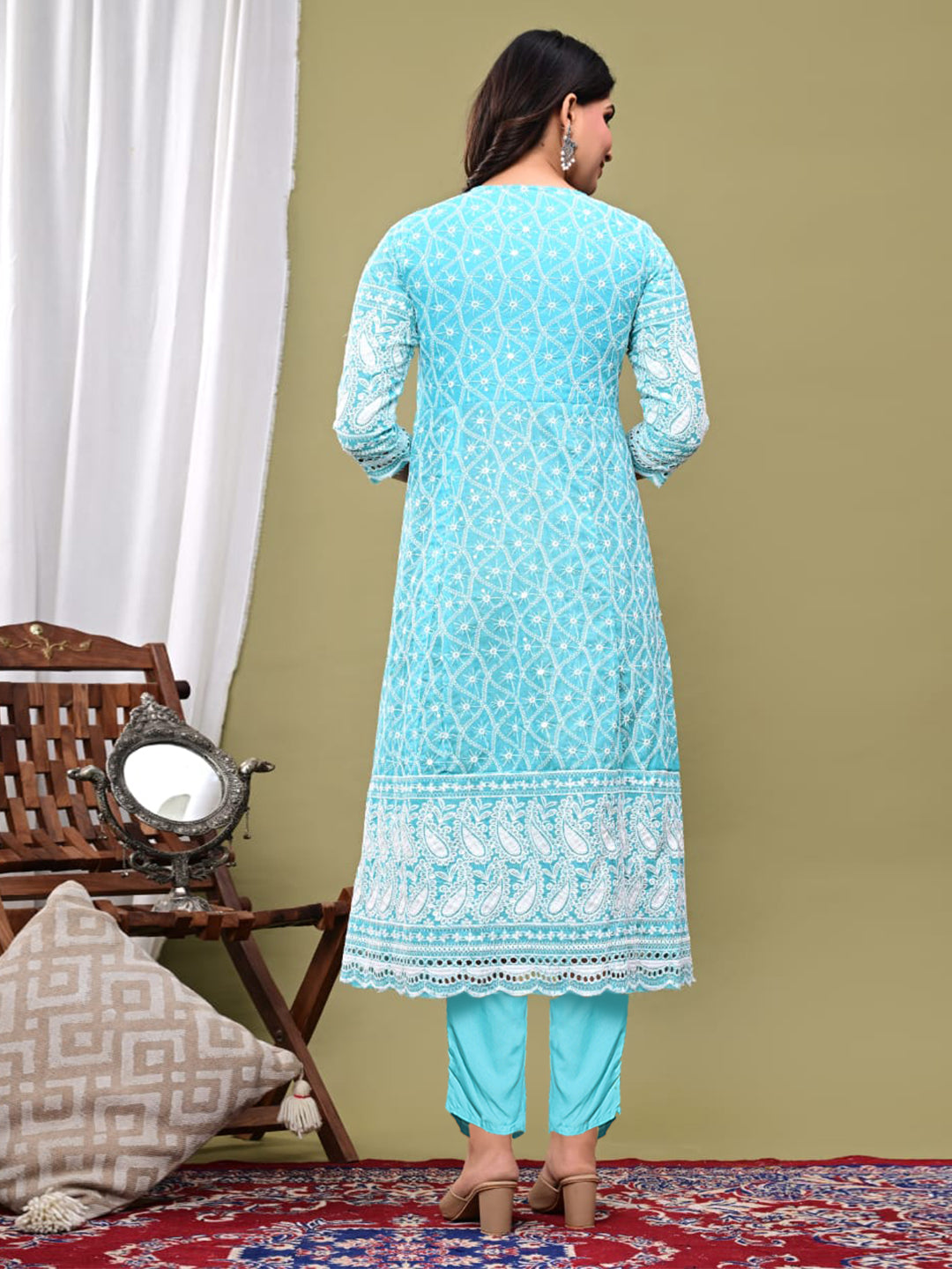 Embroidered Cotton Blend Kurta With Pant &amp; Dupatta