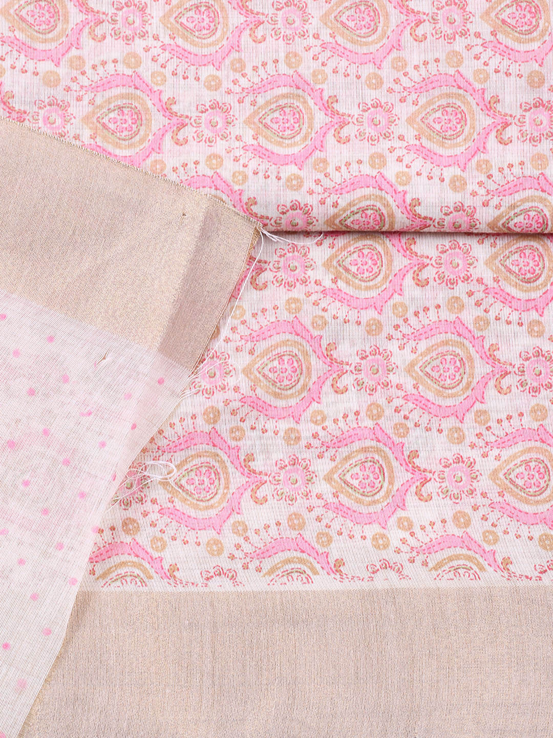 Printed, Chanderi Unstitched Suit With Pant &amp; Dupatta