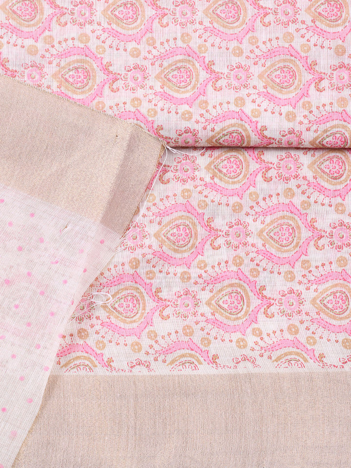 Printed, Chanderi Unstitched Suit With Pant &amp; Dupatta