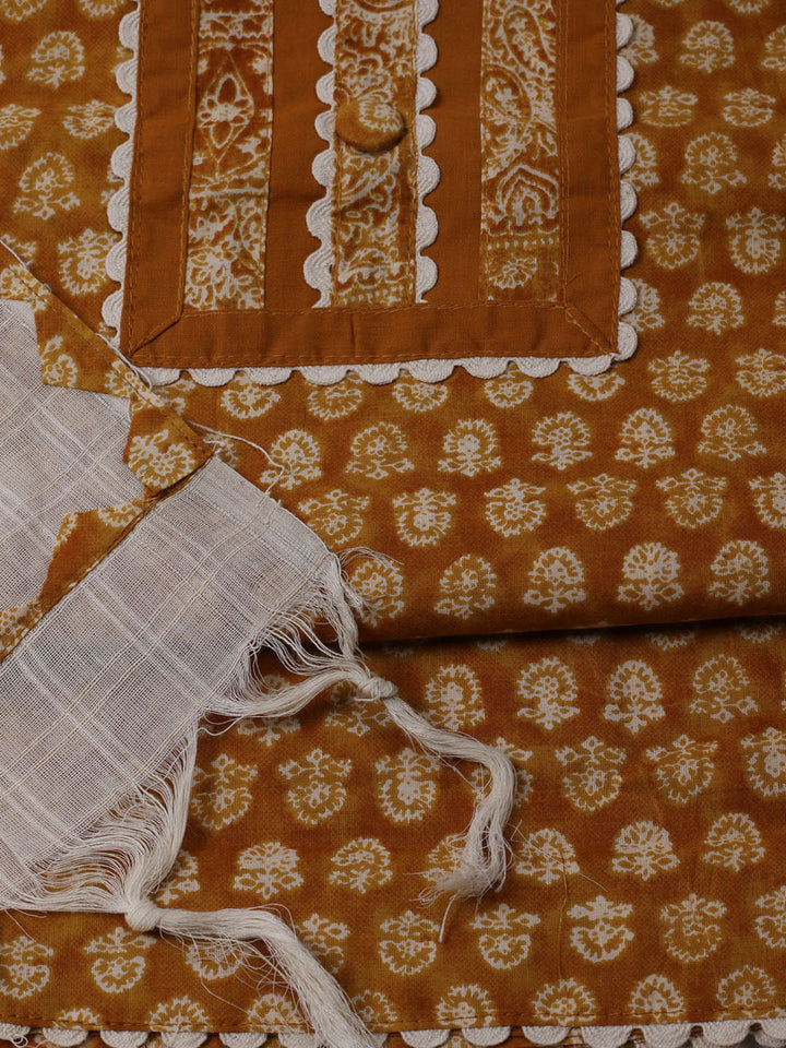 Printed Cotton Blend Unstitched Suit With Dupatta