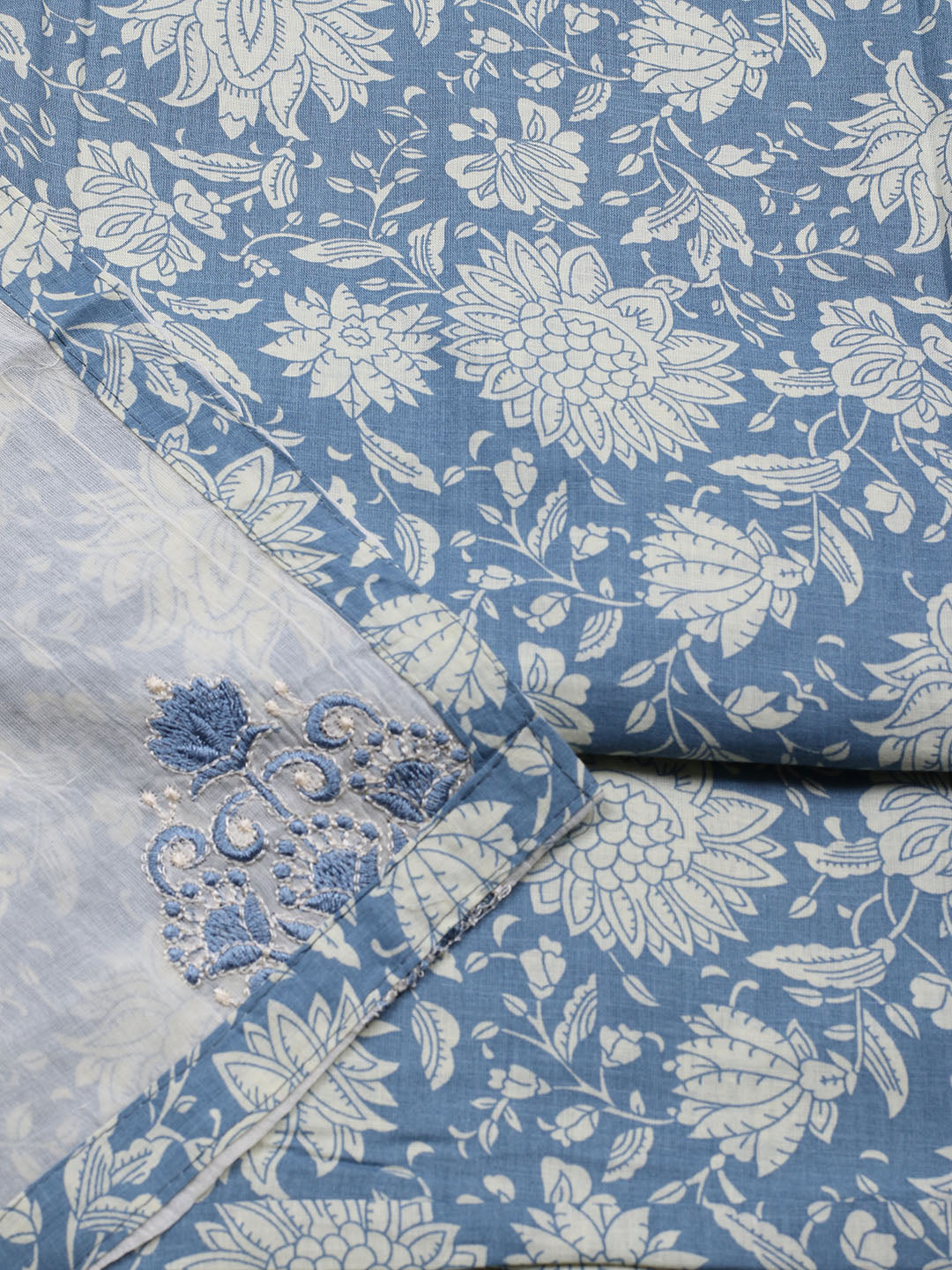 Printed Cotton Blend Unstitched Suit With Pant &amp; Dupatta