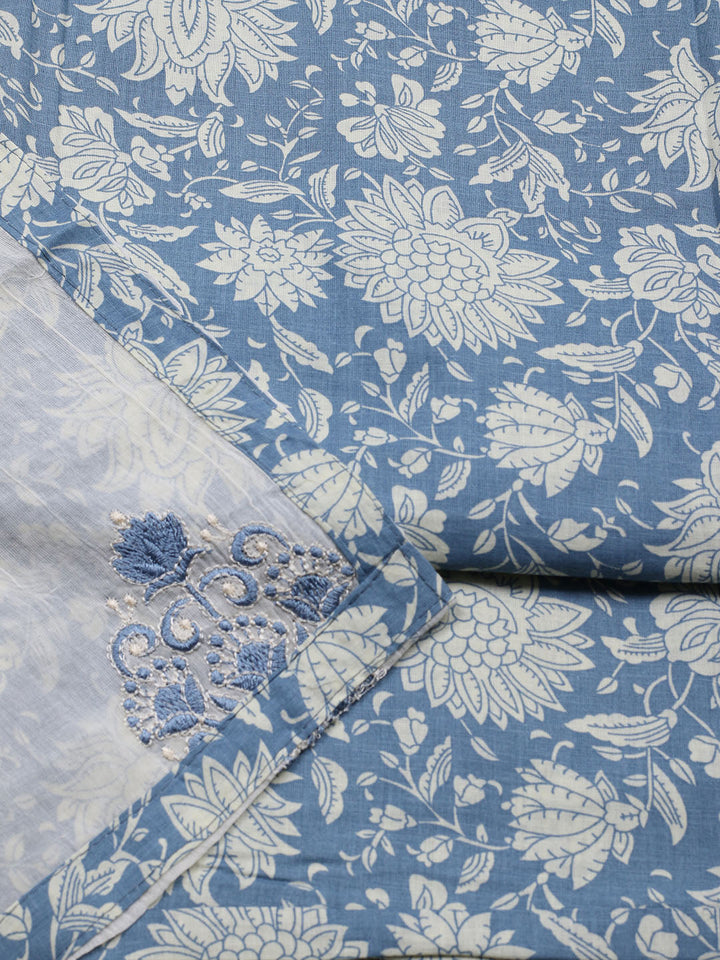 Printed Cotton Blend Unstitched Suit With Pant &amp; Dupatta