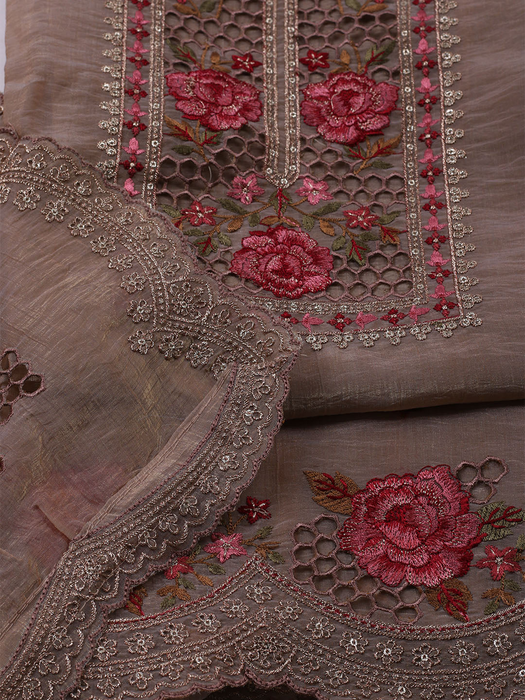 Embroidered Tissue Unstitched Suit With Dupatta