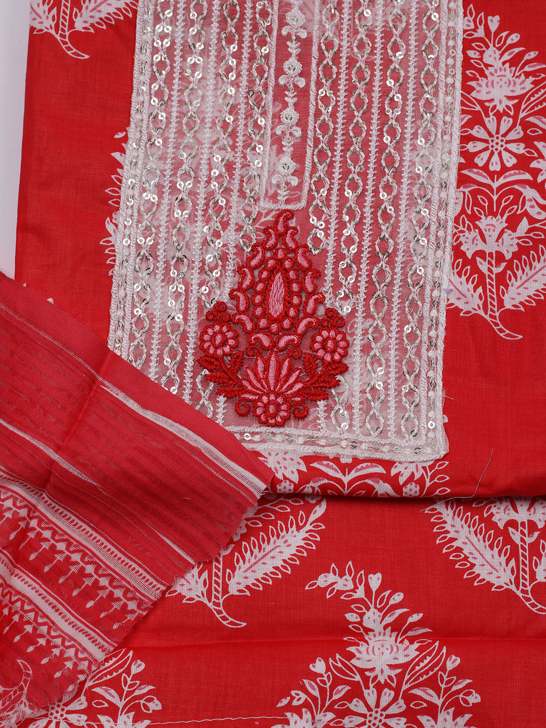Sequence Work Cotton Blend Unstitched Suit With Dupatta