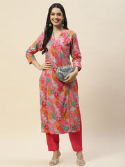 Floral Print Cotton Kurta With Pants