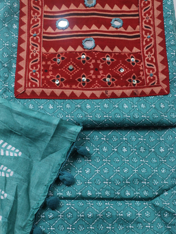 Printed Cotton Blend Unstitched Suit With Pant &amp; Dupatta