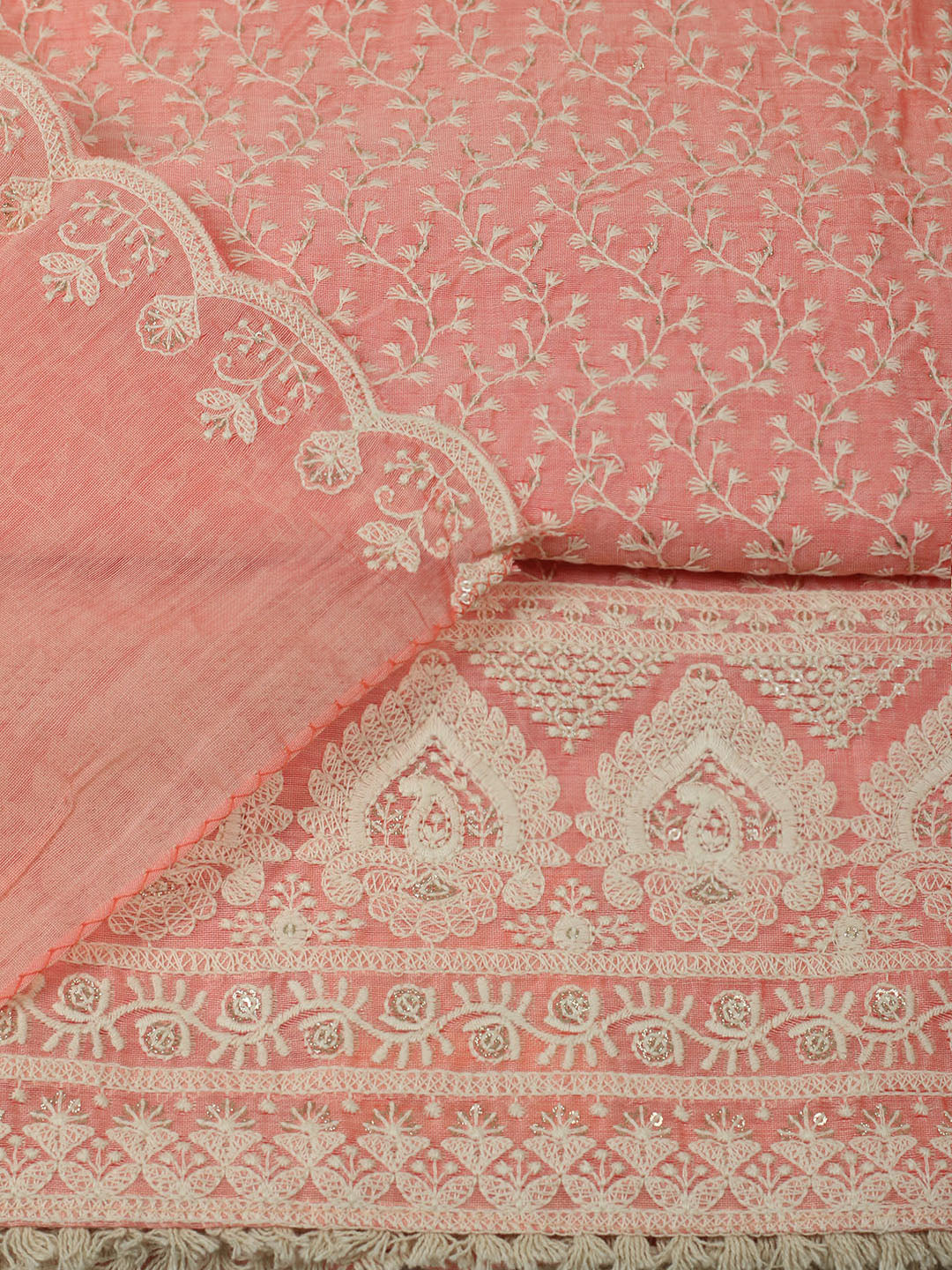 Embroidered Chanderi Unstitched Suit With Pant &amp; Dupatta