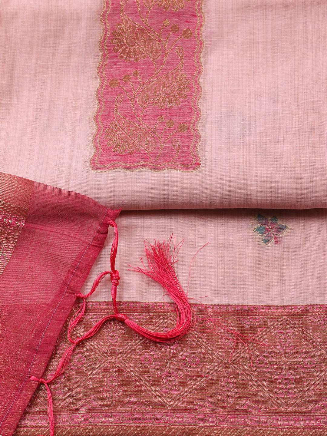 Woven Design Chanderi Unstitched Suit With Pant Dupatta