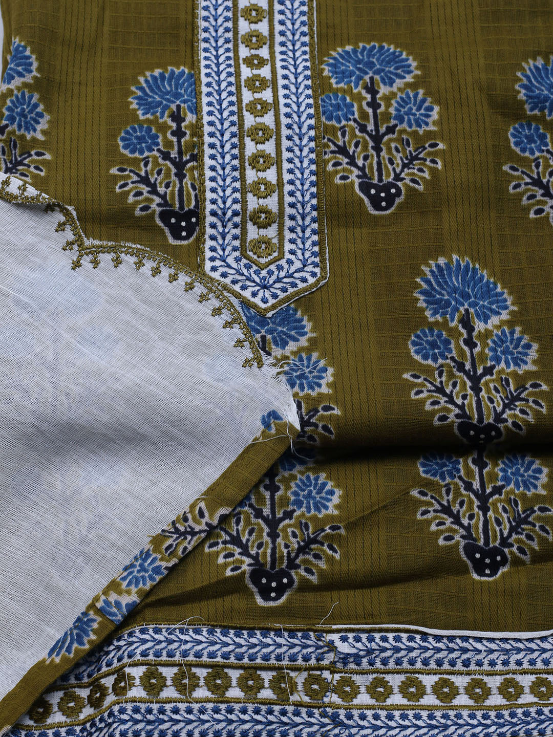Neck Embroidered Cotton Blend Unstitched Suit With Dupatta