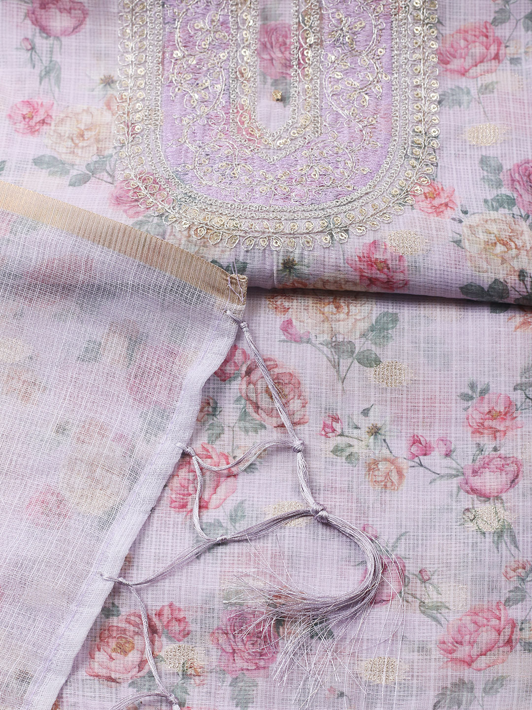 Embroidered Cotton Blend Unstitched Suit With Pant &amp; Dupatta