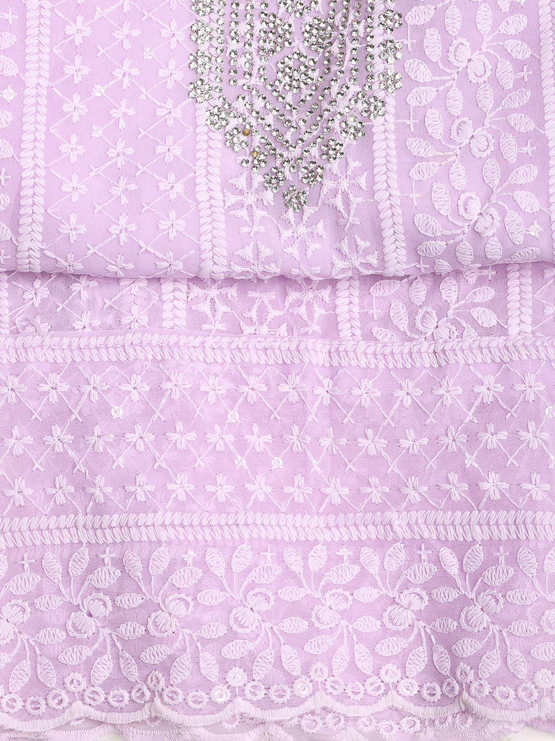 Chikan Work Georgette Unstitched Suit With Dupatta