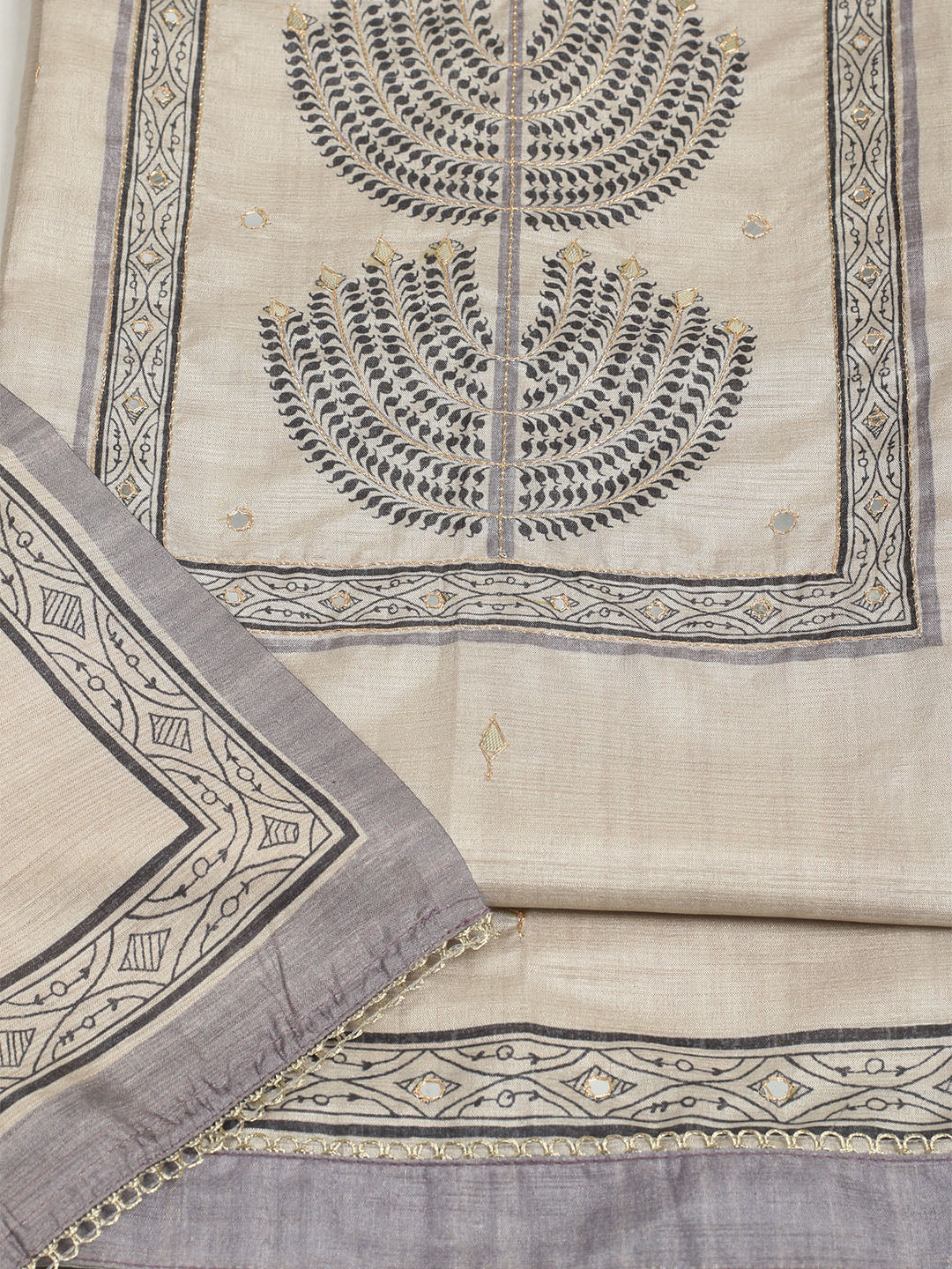Embroidered Tussar Unstitched Suit With Dupatta